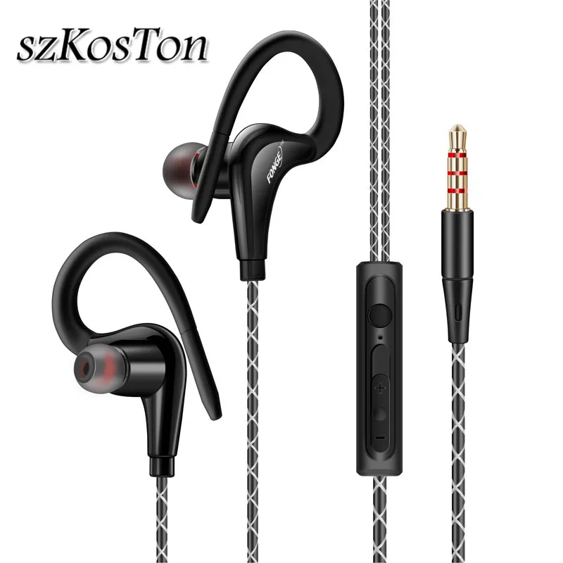 3.5mm Ear hanging Sport earphone 1.25m ear hook Wired Headphone For iPhone smartphone In-Ear Waterproof Headsets With Microphone