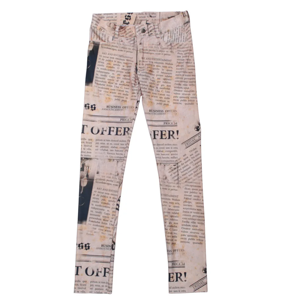 Men Vintage Style Milk Silk Bottoms Leggings Cowboy Style Trouser Retro Newspaper Letter Prints High-Elastic Casual Pencil Pants