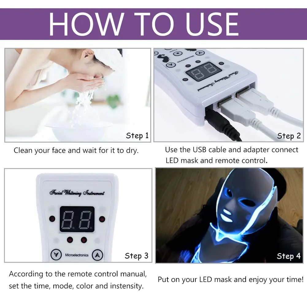 7 Colors Light LED Facial Mask with Neck Face Care Treatment Beauty Anti Acne Therapy Face Whitening Skin Rejuvenation Machine