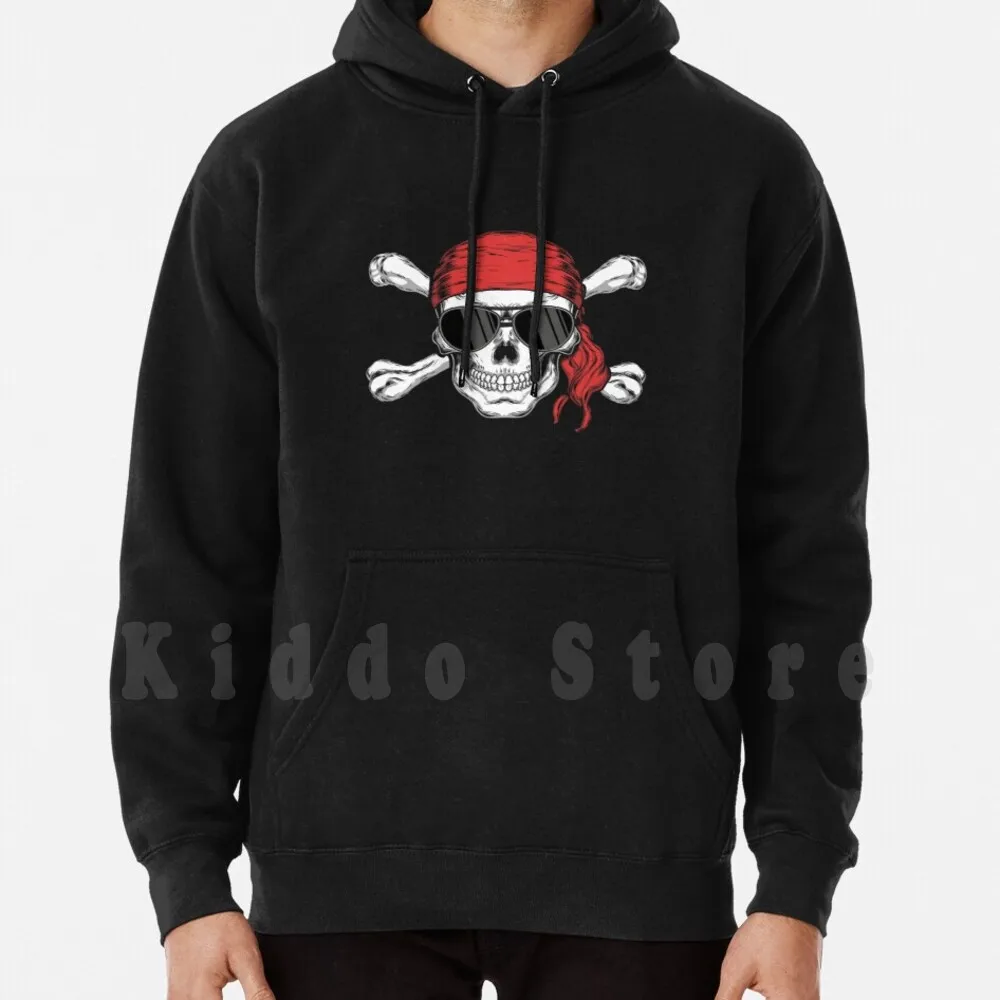 Jolly Roger Pirate Skull & Crossbones Halloween Costume Hoodie Long Sleeve Jolly Roger Jolly Roger Skull