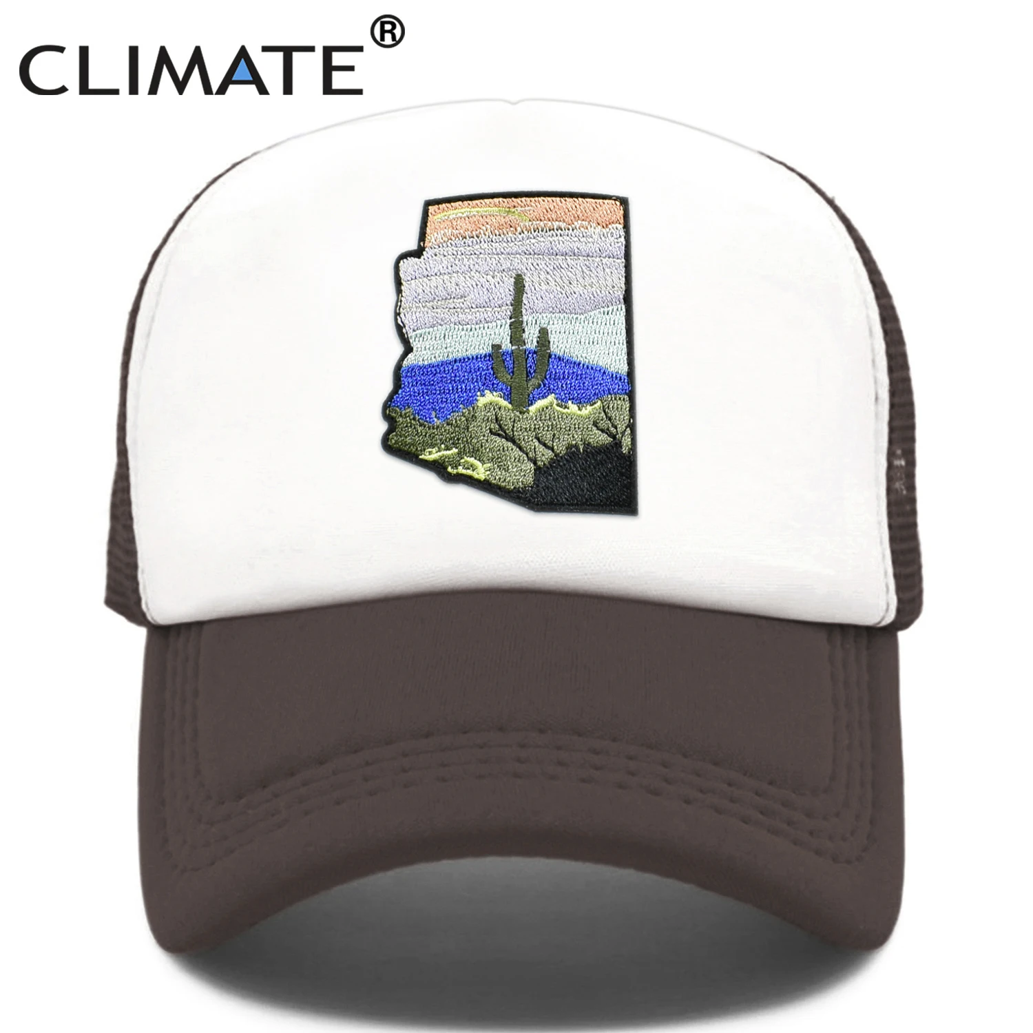 CLIMATE State of Arizon Trucker Cap Hat Desert Saguaro Cactus Mesh Cap Arizon Map Sights Cool Cap Hat for Men Women Youth Kid