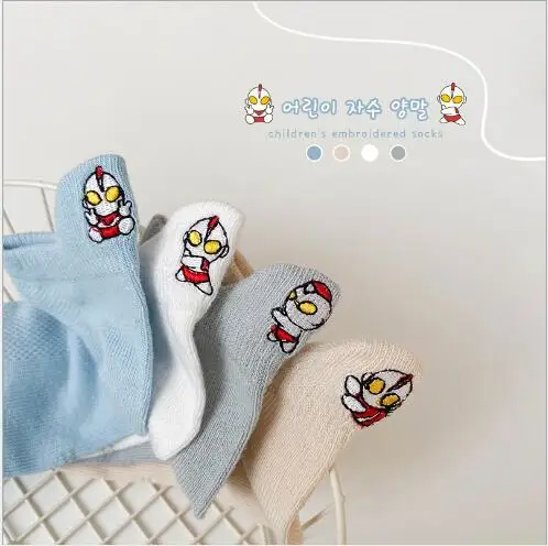 1-12 Year 4Pairs Pack Children kids socks 2021 spring/summer cartoon embroidery socks combed cotton male baby socks T101