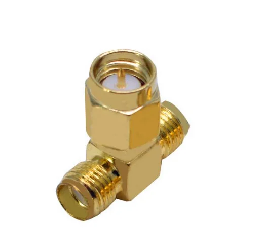 10pcs  SMA 3 Way Splitter Connector Socket T-Type SMA Male To 2 Dual SMA Female Gold Plated Brass Coaxial RF Adapter Connector