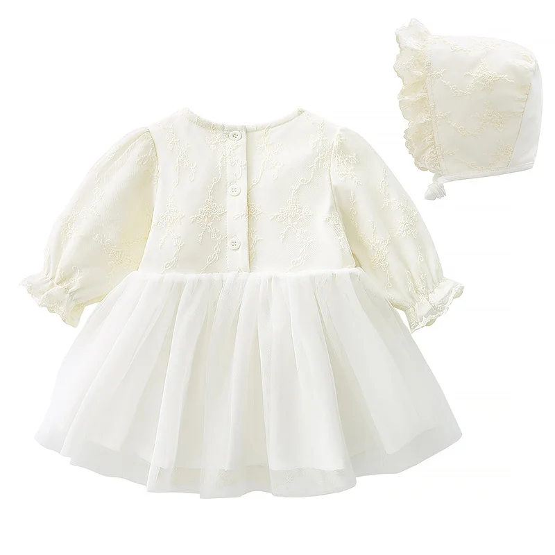 Ruffles Lace Bow Newborn Baby Girl Dress Autumn Long Sleeve Formal Princess Dresses for 1 Year Girls Clothes