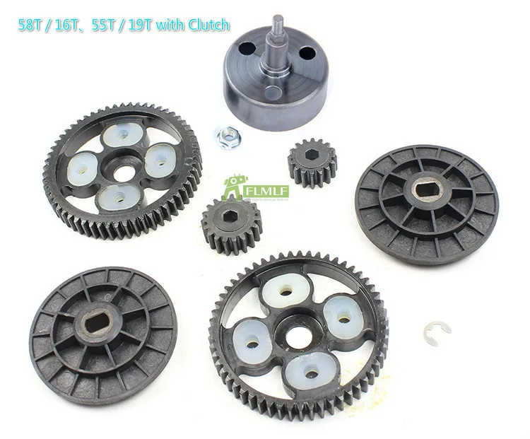 Metal Clutch Bell and 58T/16T and 55T/19T Metal Gear Set Fit for 1/5 HPI ROVAN KM BAJA 5B 5T 5SC