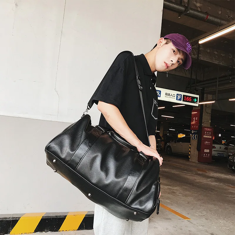 PU Leather Men Travle Bags Vintage Layered Men Duffel Bag High Quality Handbags for Male Large Capacity Sports Gym Business Bag