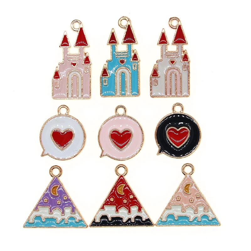 10pcs/lot Cute Enamel Castle Heart City Moonlit Night Charms Pendant For Earrings Necklace Bracelet DIY Jewelry Making Findings