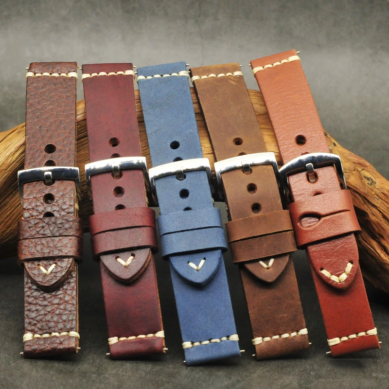 

Onthelevel Original Litchi Leather Watch Strap 20mm 22mm 24mm Replacement Handmade Genuine Leather Watch Band Wristwatch