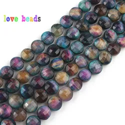 Natural Multicolor Tiger Eye Beads Gems Stone Beads 8mm Faceted Coin Shape Beads For Jewelry Making DIY Bracelets