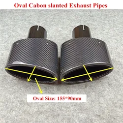 1 Pair Oval Slanted carbon Glossy black Exhaust Tip muffler Exhaust tips muffler pipe Tailpipe trims Exhaust Pipes For AKRAPOVIC