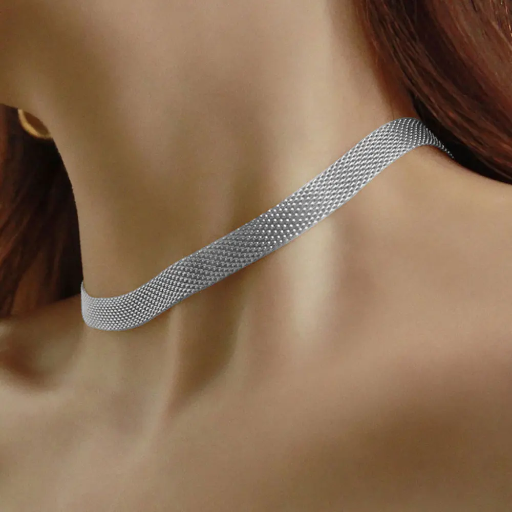 Fashion New 2022 Weaved Wide Gold Color Snake Chain Chokers For Women Stainless Steel Flat Blade Link Female Necklace Collares