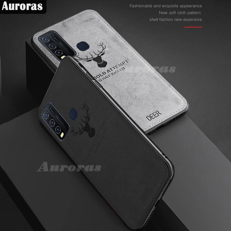 Auroras For VIVO Y30 Case Luxuy Brand Cloth Texture Elk Back Deer Cloth Soft For vivo Y50 Shockproof Cover