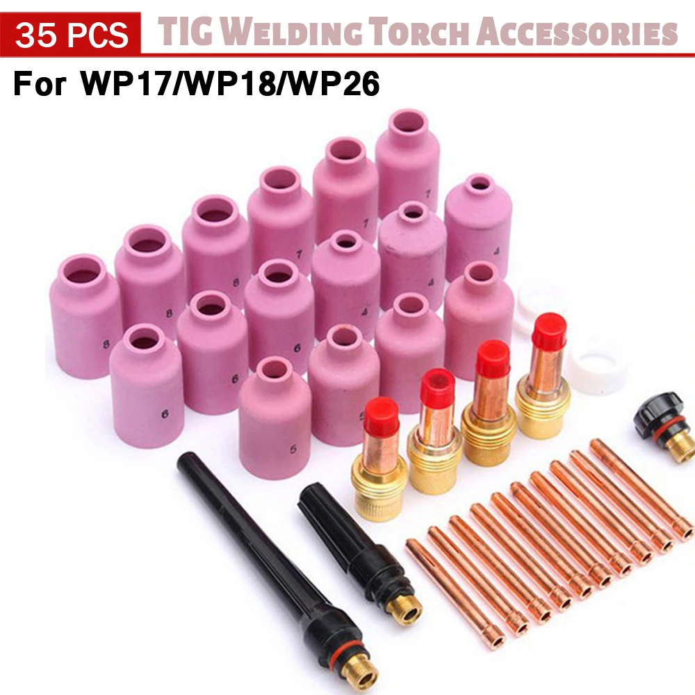 35Pcs TIG Welding Torch Collet Medium Gas Lens Collet Bodies Alumina Gas Lens For WP17 WP18 WP26 TIG Kit Practical Accessories