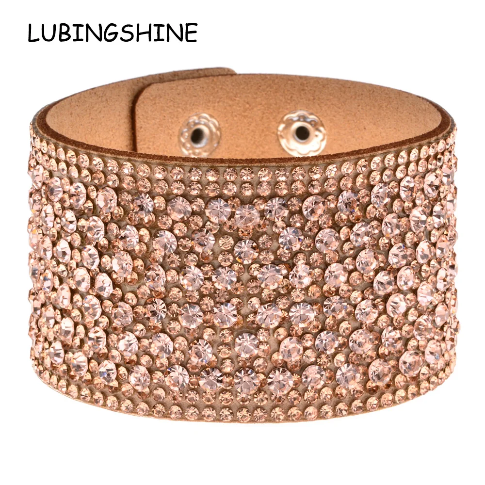 Leather Rhinestones Wide Bracelets&Bangles Women Girls Handmade Men Charms Bracelet Wristband Jewelry snap button bracelets