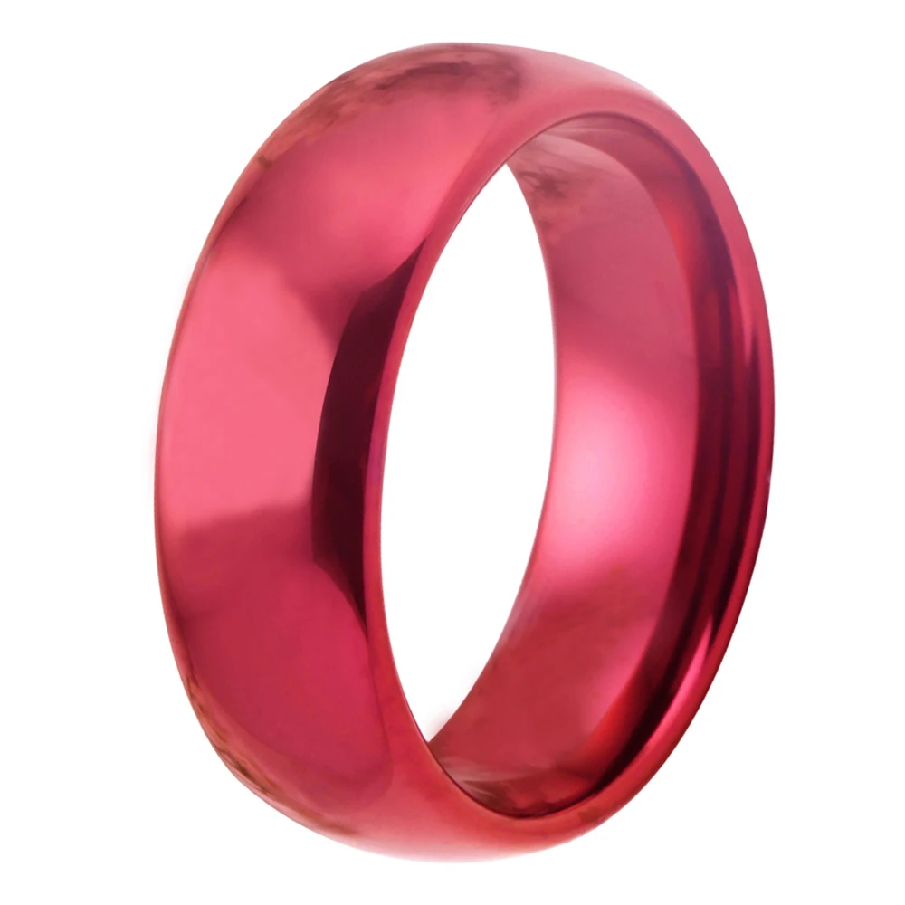 New Fashion 8mm Red Dome Tungsten Carbide Wedding Band Ring Polished Finish Comfort Fit