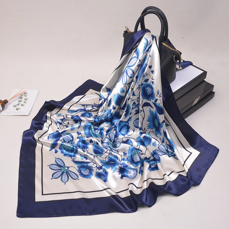90*90cm ipek eşarp kadın moda ofis bayan fular kare kafa kız şal Wrap susturucu Pareo bandana kadın şifon başörtüsü