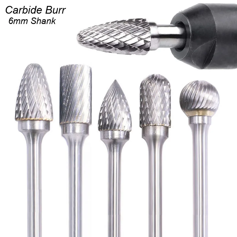 Tungsten Carbide Burrs Set 1/4inch 6mm Shank Carving Bit Double Cutter Rotary File Super Hard for Metal Wood Stone Plastic Cut