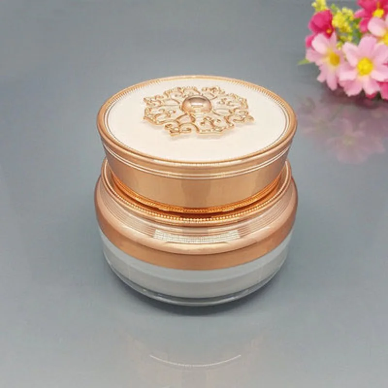 Frasco de creme de plástico acrílico dourado/branco pêra 30g/ml/pote para creme para os olhos/essência/creme noturno/hidratante/gel/embalagem de cuidados com a pele