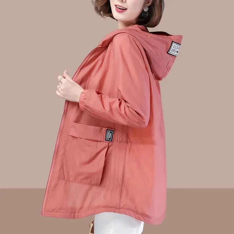 

2022 New Fashion Windbreaker Women's Jacket Sun protection Coat Long Sleeve Hooded Thin Jackets Female Outerwear 5XL