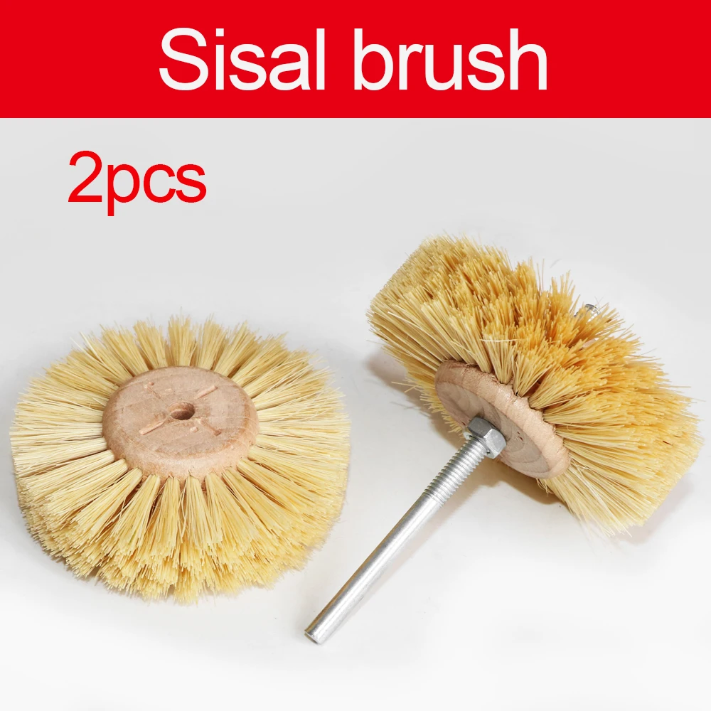 2PC Abrasive Sisal Filament & Horse Hair Brush Polishing Grinding Buffing Wheel Woodworking For Furniture Rotary Drill Tools