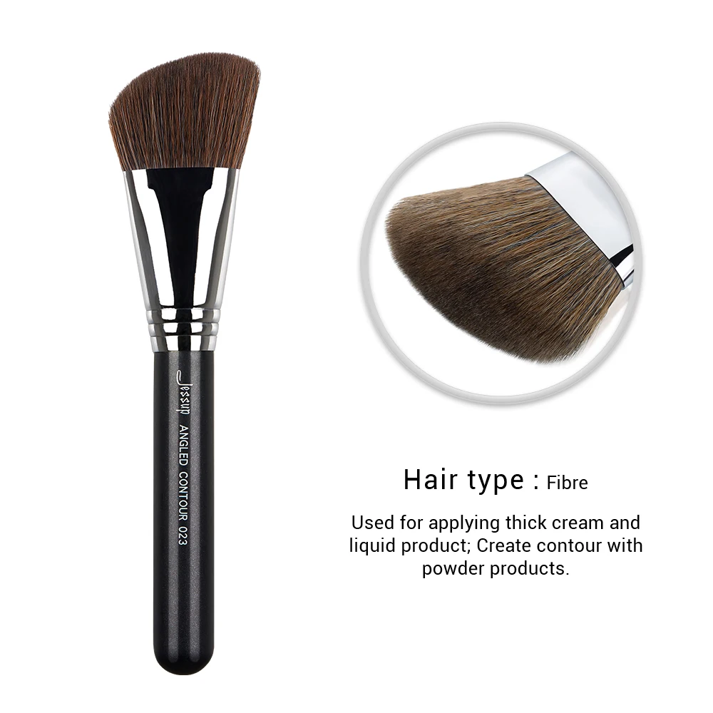 Jessup ANGLED CONTOUR Face Single Makeup brush 1pc High Quality Professional Fiber Hair Wooden Handle Black-Silver Beauty 023