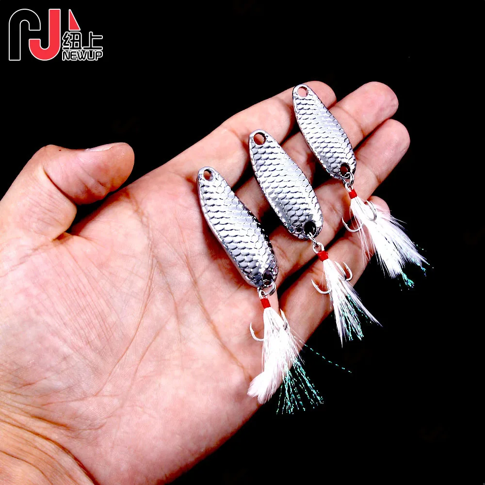 1Pcs Metal Spinner Spoon Fishing Lure 7.5g 10g 13g Gold Silver Rotating Hard Baits For Trout Pike Feather Treble Hook Tackle