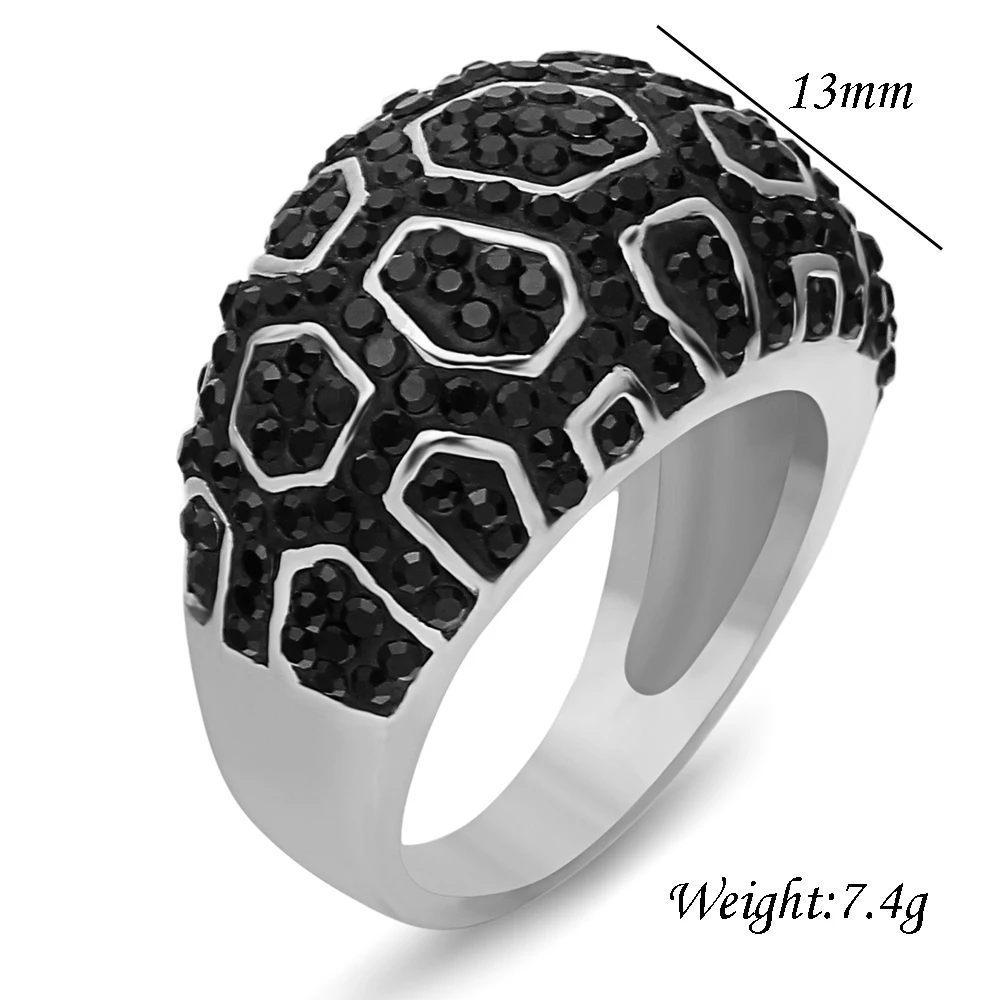 Genuine Gold Color Black Crystal Rings Wedding Brand Fashion Stainless Steel Jewelry Ring for Women