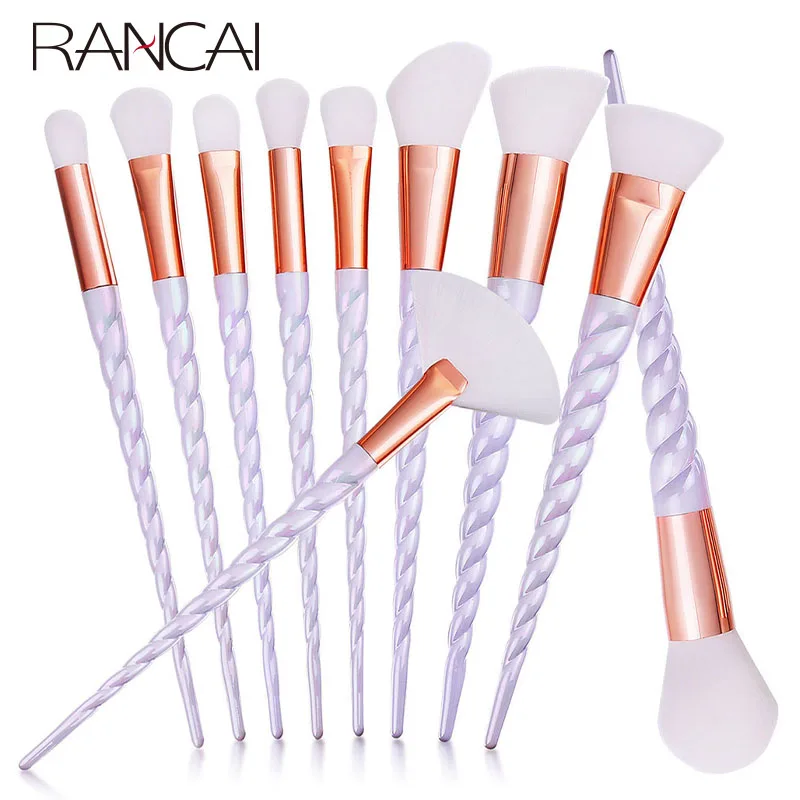 10pcs Unicorn Makeup Brushes Set Powder Foundation Blush Face Shading Eyebrow  White Handle Cosmetics Makeup Brushes