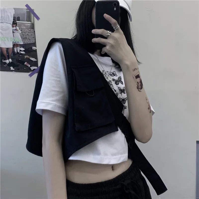 Vest Women Solid Fashionable Loose Chic High Street Harajuku Creativity Novelty Korean Version Stylish All-match Tooling Style