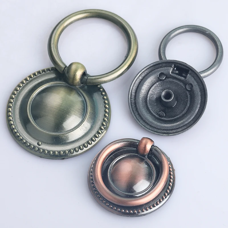 Rustic Retro Style Vintage Furniture Antique Silver Iron Drop Ring Drawer Shoe Cabinet Knob Pull  Oval Keyhole handle