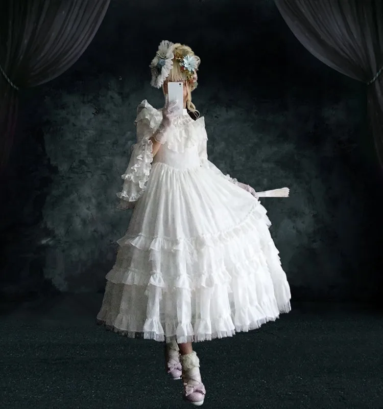 Palace princess sweet lolita dress retro fairy elegant falbala high waist victorian dress kawaii girl gothic lolita op loli cos