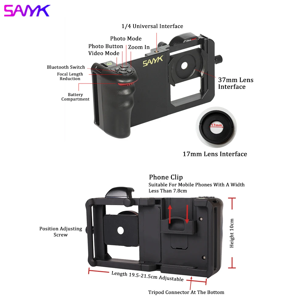 Подвесной стабилизатор SANYK для сотового телефона, наборы для видеосъемки, набор объективов для телефона, удаленное управление, клетка для смартфона, микрофон, светильник, IOS, Android
