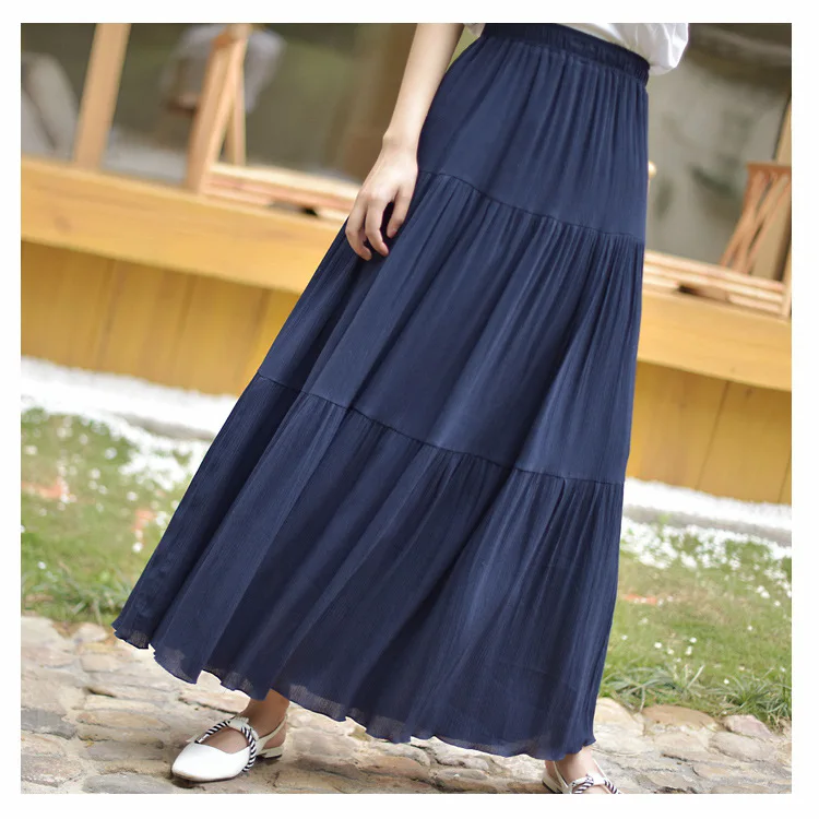 2024 Summer New Women White Long Skirt High Waist Stretch Cotton And Linen Skirts Saia Women A-Line Skirt Faldas Jupe Femme