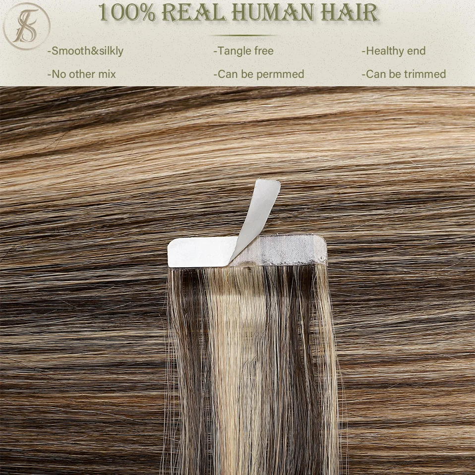 Tess Tape In Human Hair 2.5g/pc Double Drawn Natural Hair Extensions Glue Adhesive Seamless Invisible Blonde Ombre Piano Color