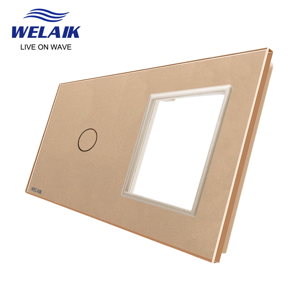 WELAIK EU 2Frame 151*80mm Wall Touch Switch Socket Outlet Square Hole Crystal Tempered Glass Panel Only DIY Parts   A2918W1