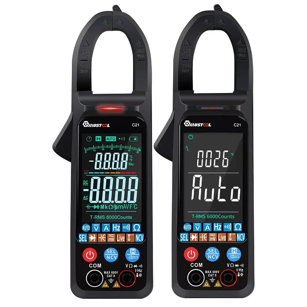 MUSTOOL C21 Digital Clamp Meter AC/DC Current Voltage Color Screen NCV 6000 Counts True RMS Automatic Measurement Multimeter