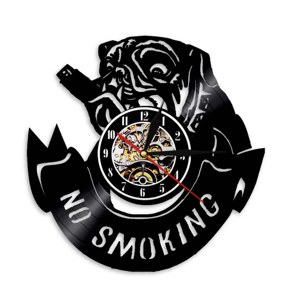 No Smoking English Bulldog Dog Wall Clock British Dog Vinyl Record Hanging Watches Puppy Pet Pug Animal Pitbull Lover Gift