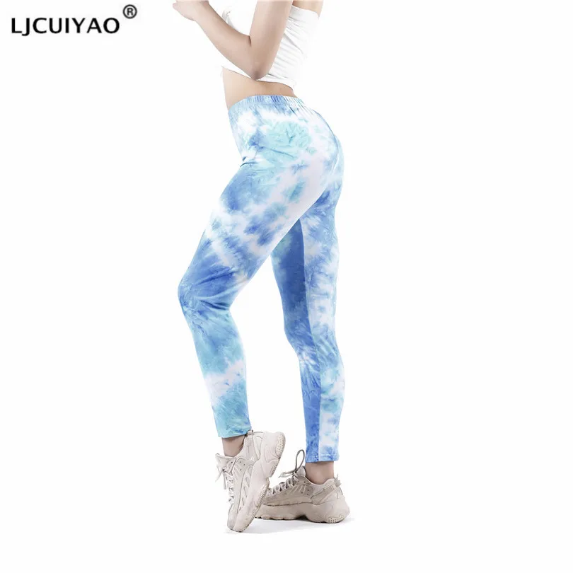 LJCUIYAO Women Tie-Dye Leggings Fitness Femme High Waist Exercise Push Up Patchwork Ankle-Length Breathable Sports Lady Pants