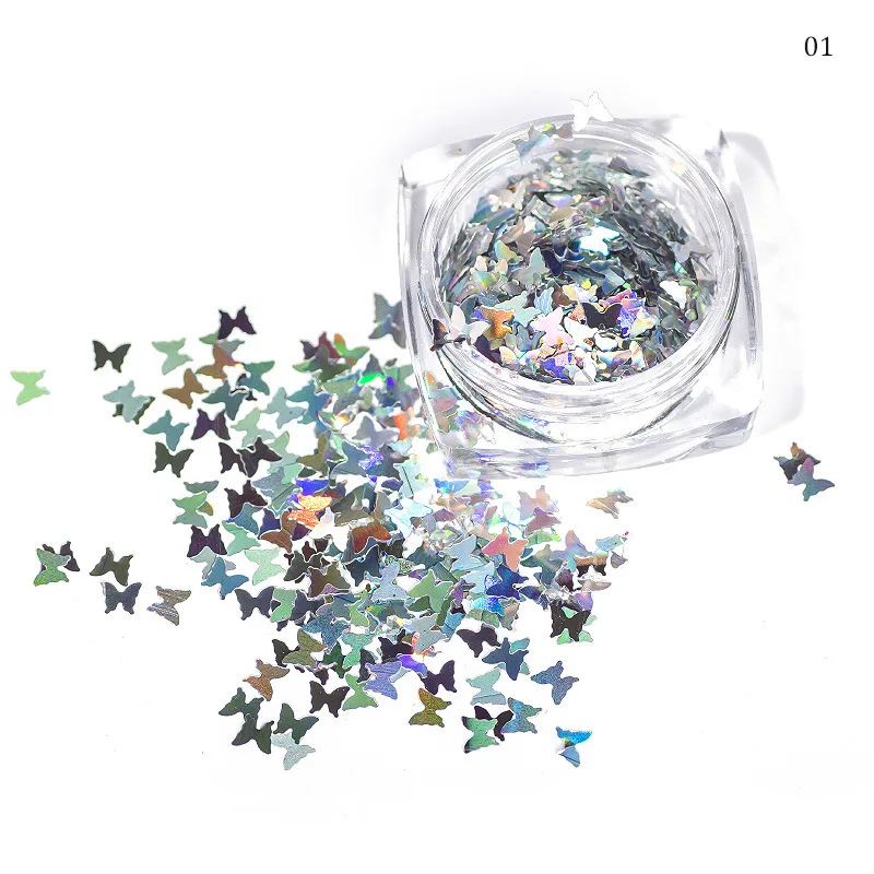 12 Colors Laser Butterfly Glitter Shiny Lip Gloss Glittering DIY Decor Butterflies Laser Flakes Lipgloss Base Mix Decorations 3g