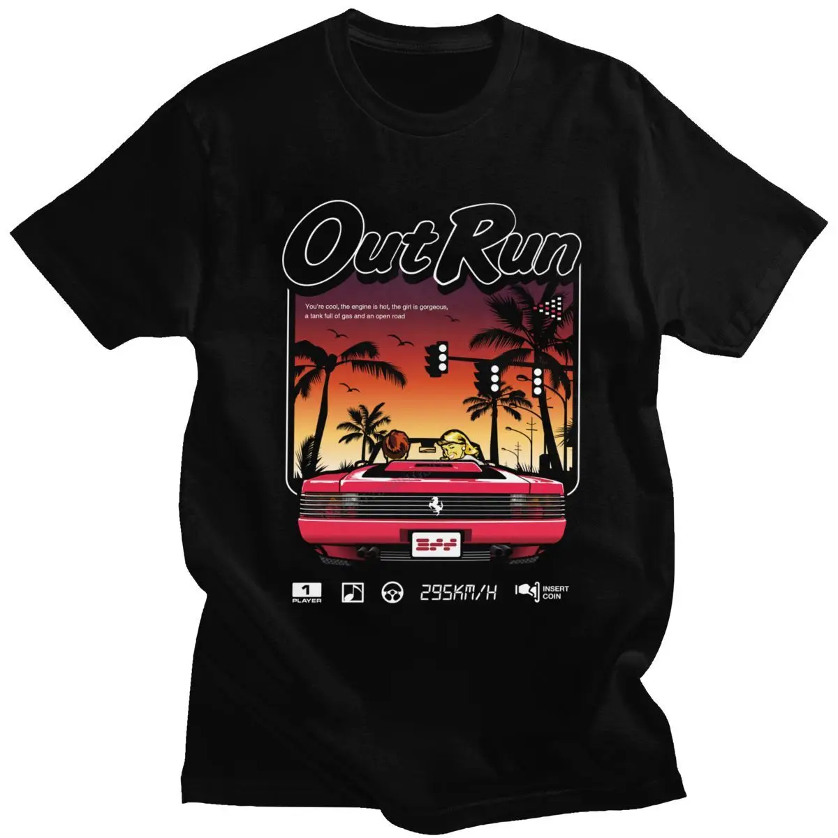 Vintage Out Run Top T Shirt Camisas Hombre Cotton Old School Japanese Arcade Tshirts Men Video Game Outrun Tee Top Camisas