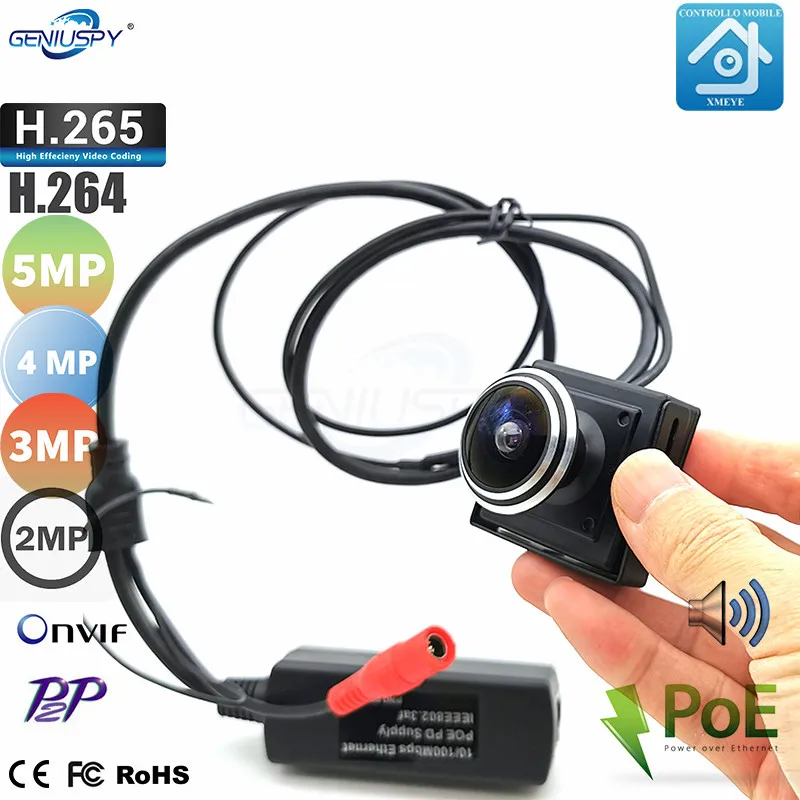 

Micro Size 5MP Wide Angle PoE IP Camera P2P Indoor 1.78MM Fisheye Lens Security Audio Video Surveillance Network Camera