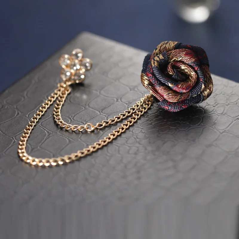 Rose Flower Suit Brooch British Wind Chain Terms Medal Brooch Fashion Men's Suit Accessories