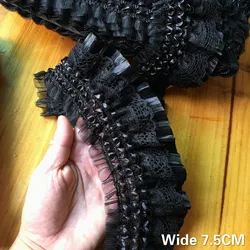 7 CENTIMETRI Largo di Lusso Bianco Nero Del Merletto Del Ricamo Del Nastro Elastico Ruffle Trim Collare Pannello Esterno Dei Vestiti Da Cucire Copricapi Cappelli Guarnizioni FAI DA TE