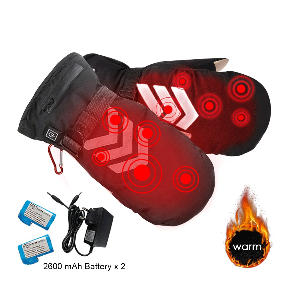 Rechargeable Hand Warmer Winter Electric Thermal Gloves Battery Heated Skiing Gloves Cycling Snowmobile Motorcycle Mittens