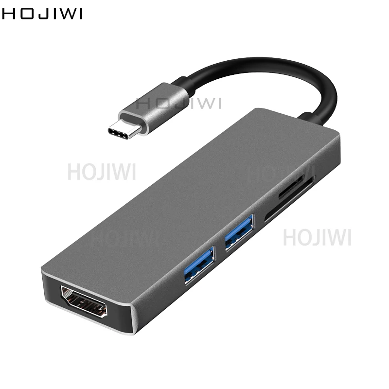 

HOJIWI USB C Multi HUB C HDMI Adapter 5 in 1 USB C to USB 3.0 Dock for MacBook Pro Type C Splitter docking station laptops AA11