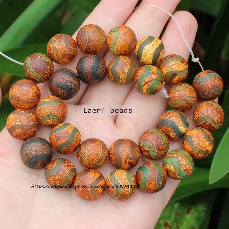 Natural Dzi Agate WaterWave pattern Ancient Brown/Green Round space beads, For DIY Necklace Bracelet Jewelry Making !