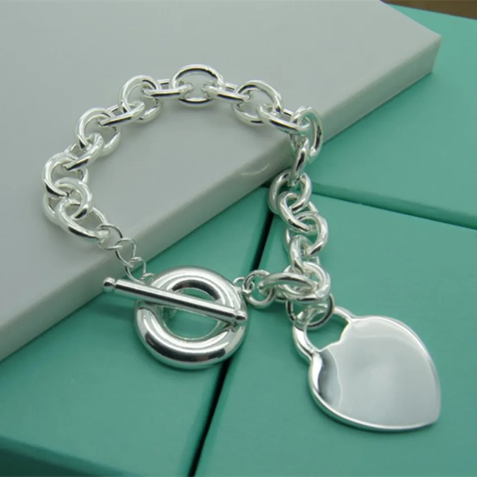 Silver 925 Heart Pendant Charm Bracelets For Women Wedding High Quality Jewelry Valentine's Day Fashion Party Gifts