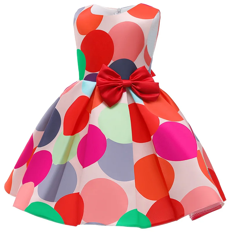 New Baby Girls Colorful Dot Dress Causal Princess Elegant Toddler Kids Wedding Ball Gown Infant Party Dresses Children Clothes