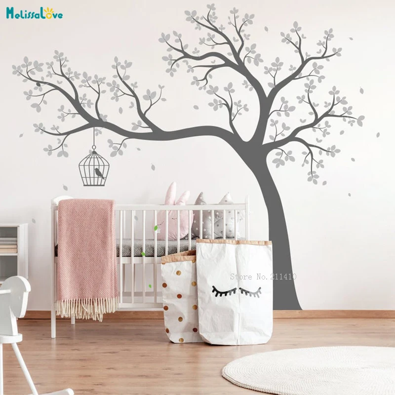 

Large Overhanging Huge Tree Wall Sticker Home Decor Living Room New Art Decals With Birdcage Vinyl Murals Diy Kids YT2427