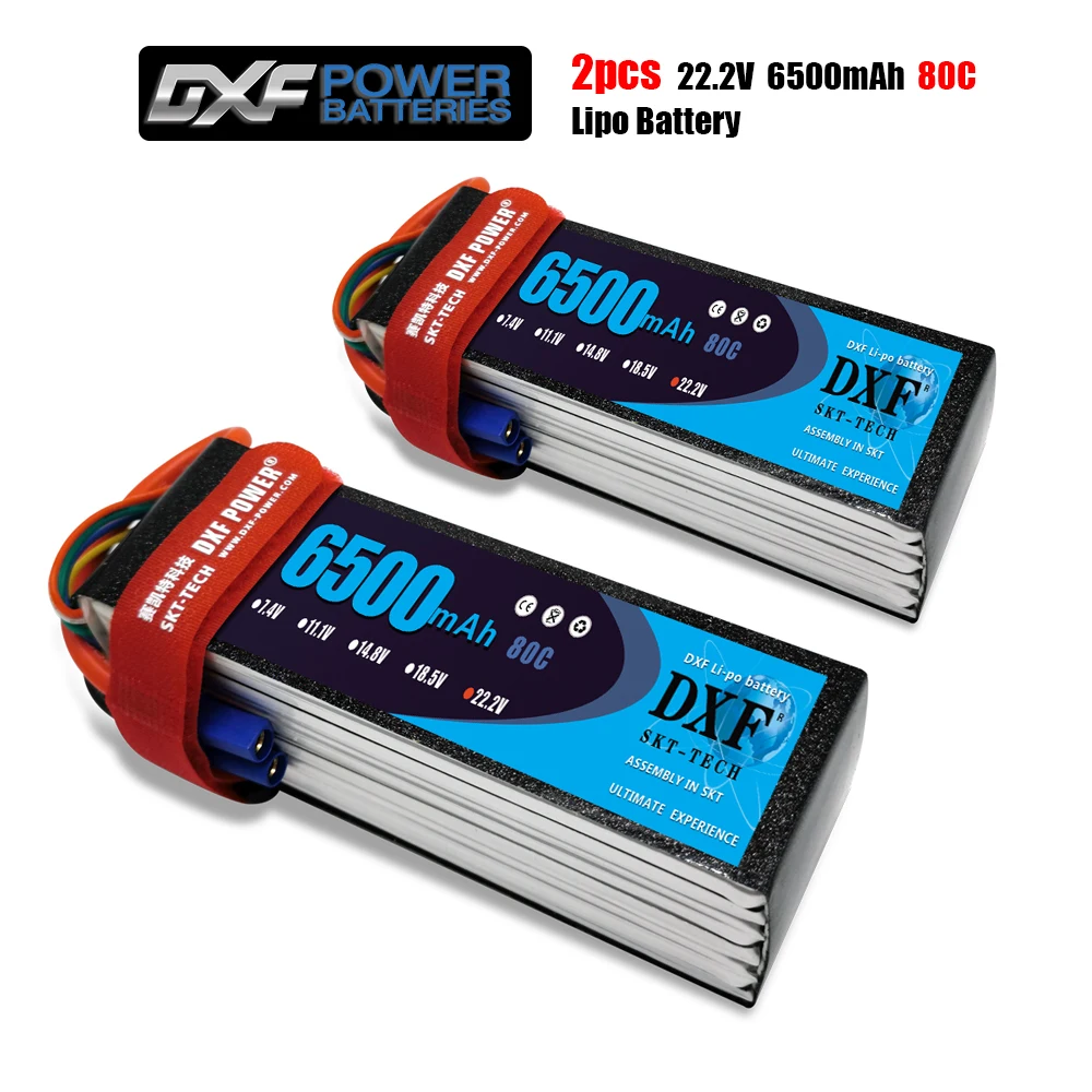 2020 DXF 2PCS lipo battery  6S 22.2V 6500mah 80C Max 160C Toys & Hobbies For Helicopters RC Models Li-polymer Battery